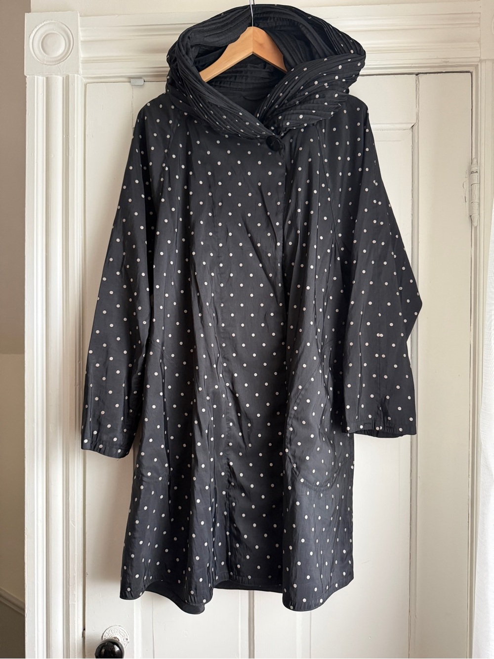 Mycra Pac Donatella Reversible Jacket Hooded Rain Coat Black Polka Dot Large